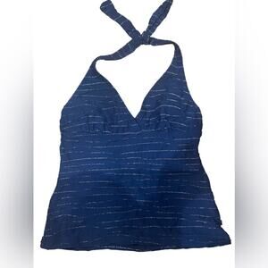 NAUTICA Navy & Silver Pinstripe Halter Tankini Top Sz 6